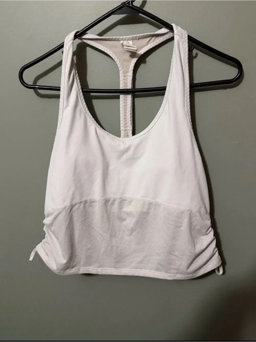 Fabletics Midi Tank Top Scoop Ruched Side Tie White Sz XL Large Cropped